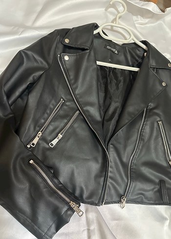 Siyah Kadın Deri Biker Ceket - Görsel 2