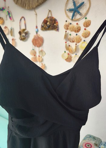 Siyah Askılı Kısa Kadın Elbise - Görsel 3