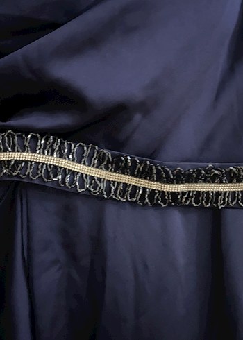 Uzun Lacivert Drapeli Kadın Abiye Elbise - Görsel 2