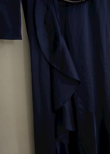 Uzun Lacivert Drapeli Kadın Abiye Elbise - Görsel 3