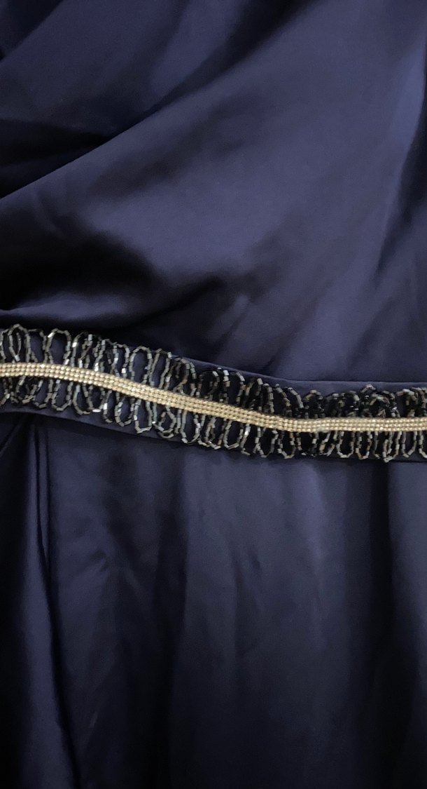 Uzun Lacivert Drapeli Kadın Abiye Elbise - Görsel 2