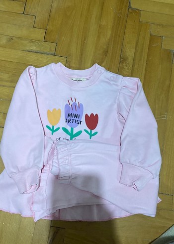 Pembe Çiçekli Uzun Kollu Bebek Kız Takımı - Görsel 2