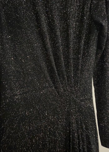 Uzun Kollu Siyah Drapeli Uzun Elbise - Görsel 2