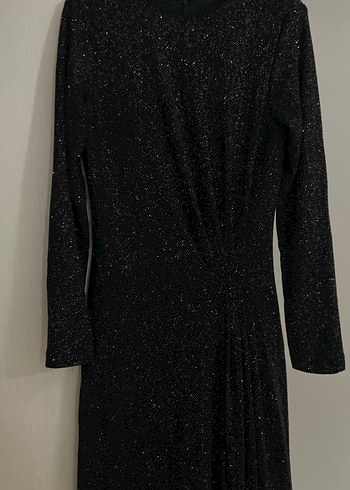 Uzun Kollu Siyah Drapeli Uzun Elbise - Görsel 3