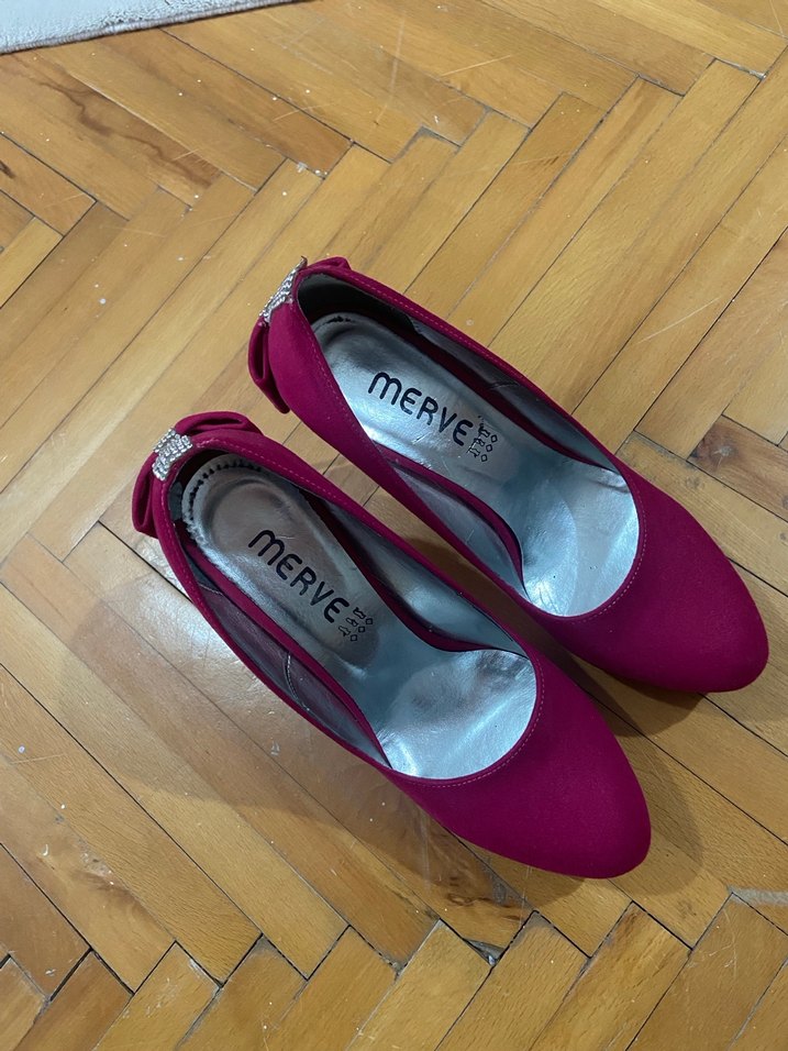 Bordo Süet Tokalı Yüksek Topuklu Stiletto - Görsel 3