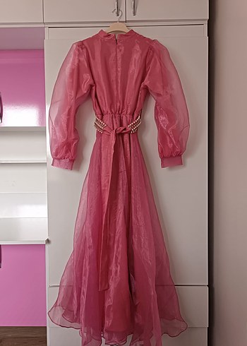 Pembe Uzun Drapeli Bohem Abiye Elbise - Görsel 2