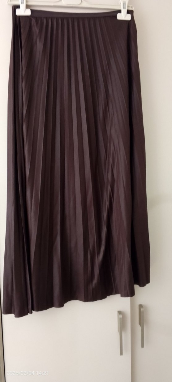 Kadın Kahverengi Piliseli Uzun Etek - Görsel 2