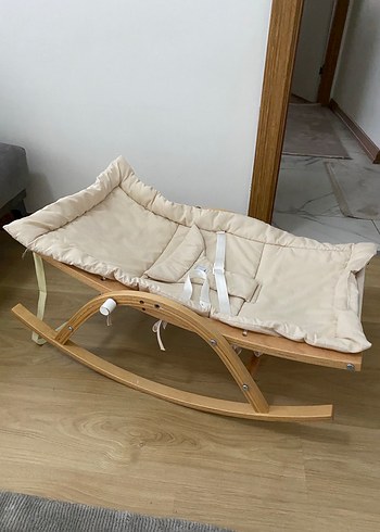 Ahşap Sallanan Bebek Beşiği Beyaz Minderli - Görsel 3