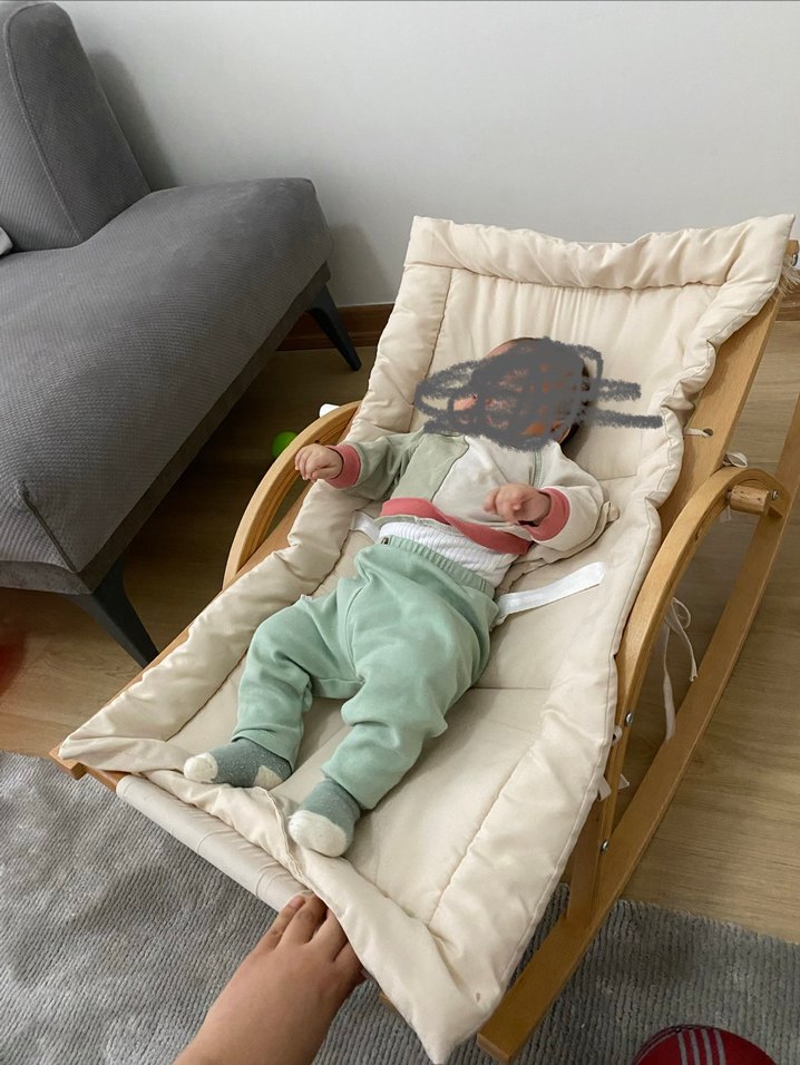 Ahşap Sallanan Bebek Beşiği Beyaz Minderli - Görsel 4