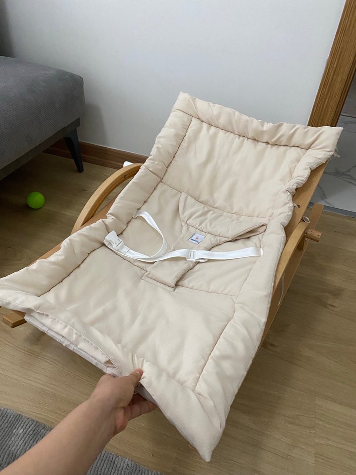 Ahşap Sallanan Bebek Beşiği Beyaz Minderli - Görsel 2