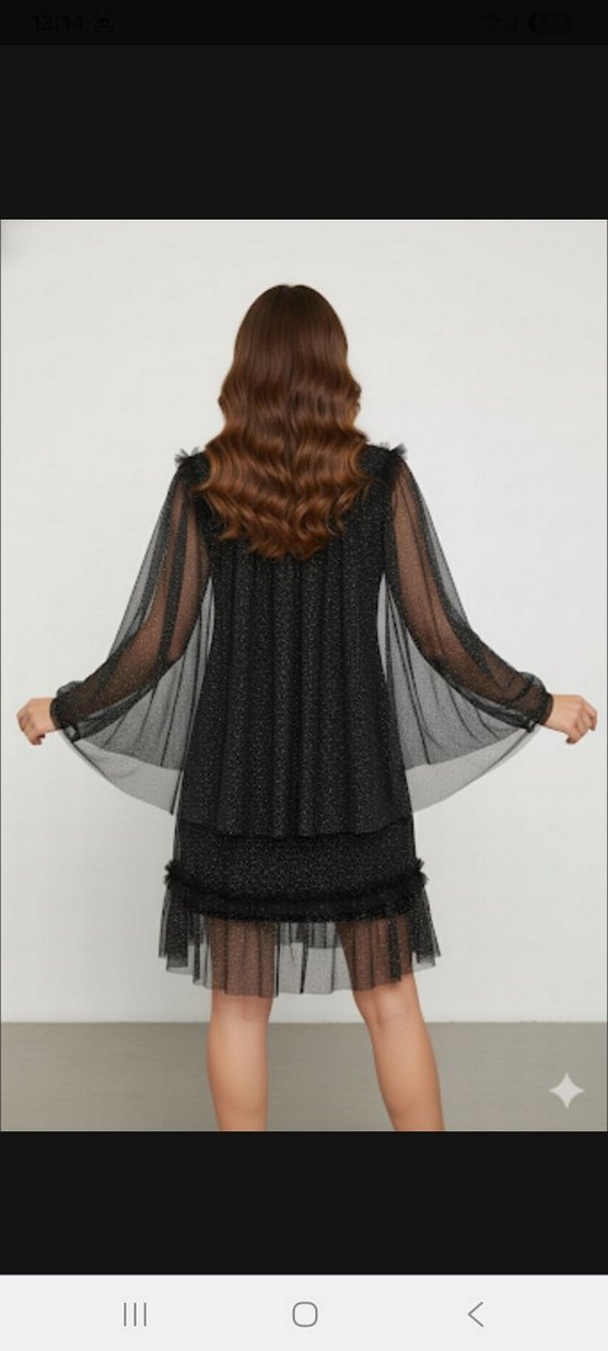 Siyah Puantiyeli Uzun Kollu Midi Kokteyl Elbise - Görsel 2