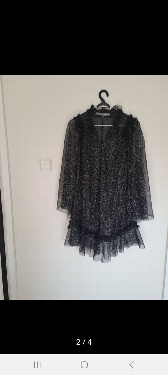 Siyah Puantiyeli Uzun Kollu Midi Kokteyl Elbise - Görsel 3