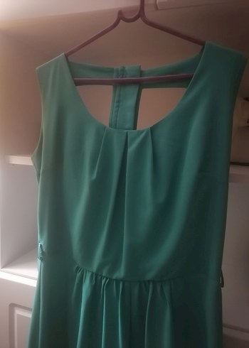 Su Yeşili Drapeli Kolsuz Elbise - Görsel 2