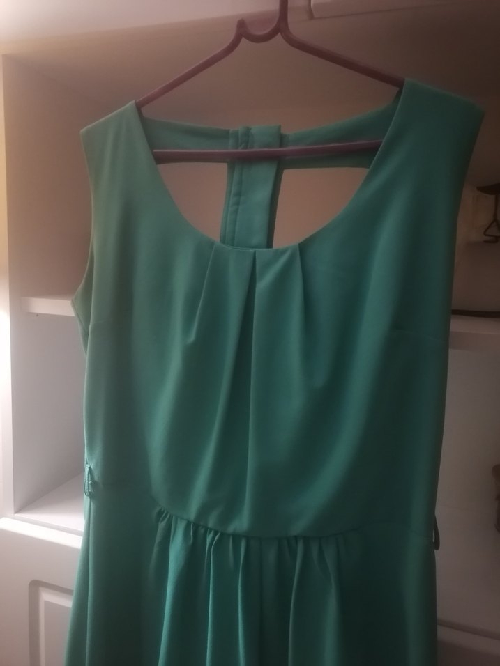 Su Yeşili Drapeli Kolsuz Elbise - Görsel 2