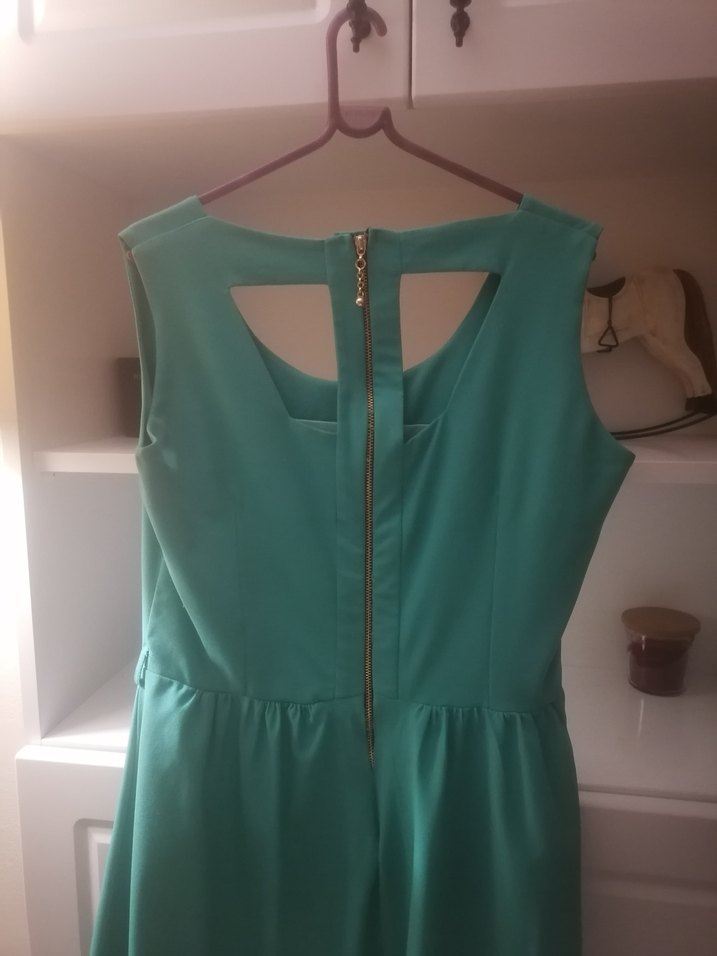 Su Yeşili Drapeli Kolsuz Elbise - Görsel 3