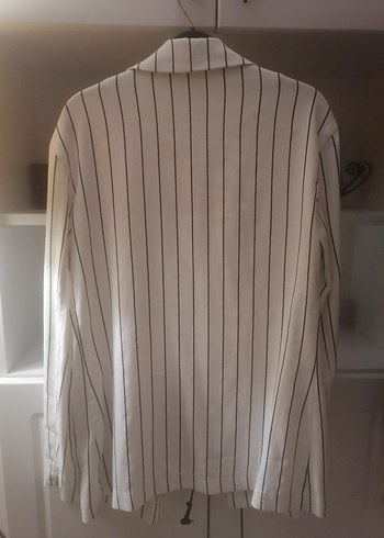 Gri Çizgili Kadın Midi Blazer Ceket - Görsel 3