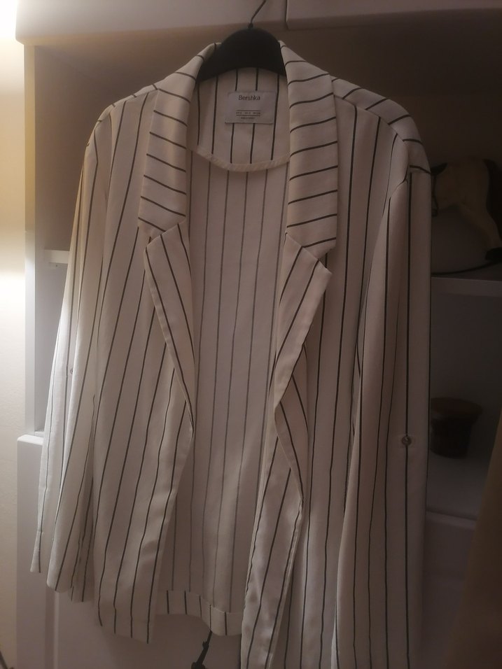 Gri Çizgili Kadın Midi Blazer Ceket - Görsel 2