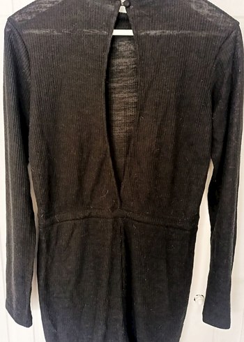 Düğmeli Siyah Yüksek Yakalı Kadın Şort Tulum - Görsel 2