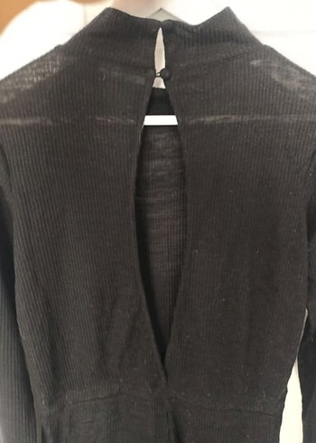 Düğmeli Siyah Yüksek Yakalı Kadın Şort Tulum - Görsel 3