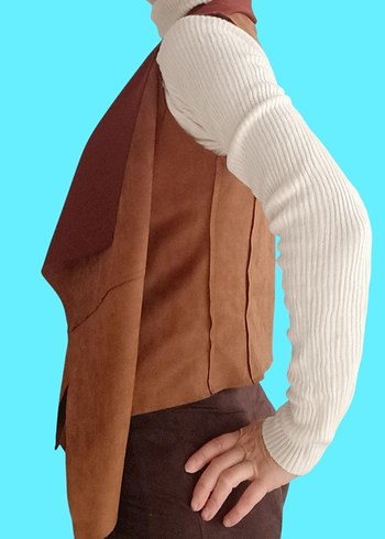Levure Kadın Süet Kahverengi Yelek - Görsel 4
