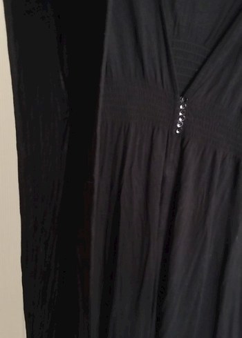 Batik Siyah V Yaka Uzun Dökümlü Elbise - Görsel 3