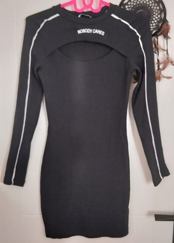 Uzun Kollu Siyah Mini Spor Elbise - Görsel 2