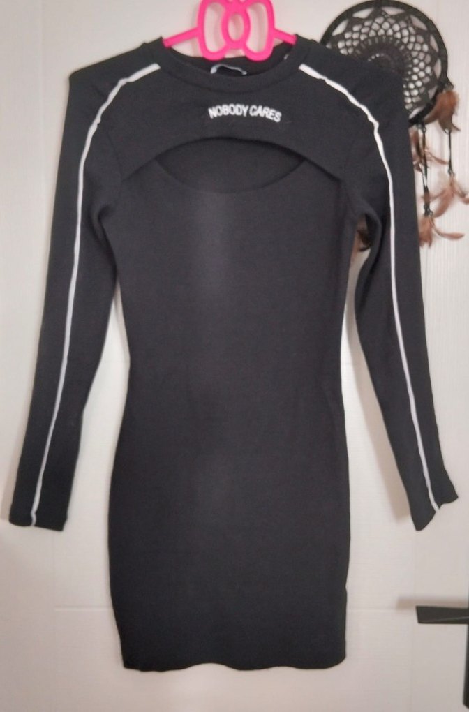 Uzun Kollu Siyah Mini Spor Elbise - Görsel 2