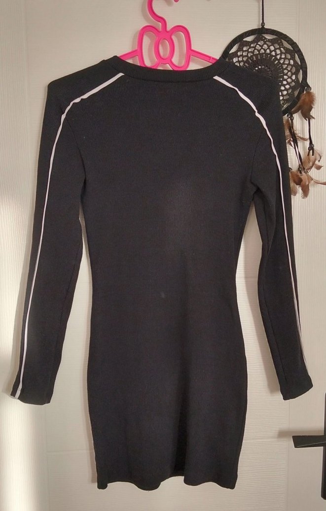 Uzun Kollu Siyah Mini Spor Elbise - Görsel 3