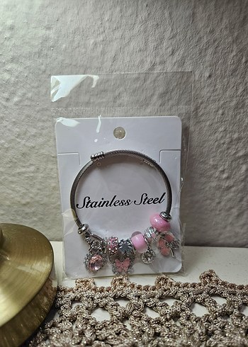 Pembe Charm Çelik Bileklik - Görsel 2