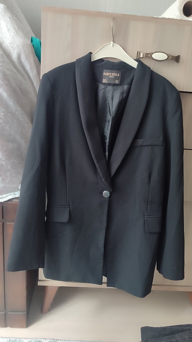 Siyah Kadın Ofis Ceket, Düğmeli, Normal Boy - Görsel 2