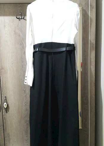 Uzun Kollu Beyaz Siyah Ofis Elbisesi - Görsel 2