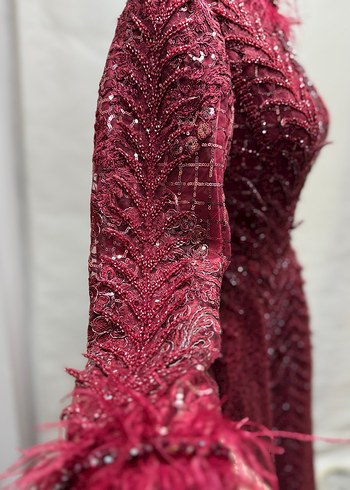 Bordo Parlak Uzun Kollu Kadın Abiye - Görsel 5