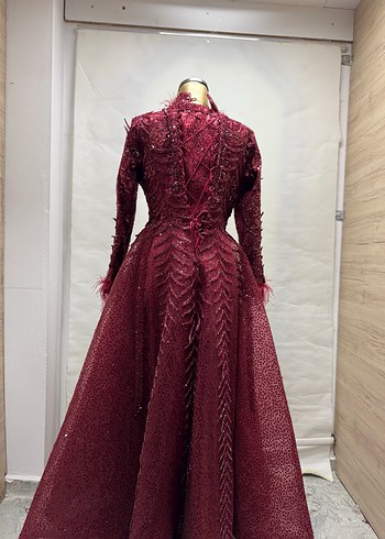 Bordo Parlak Uzun Kollu Kadın Abiye - Görsel 9