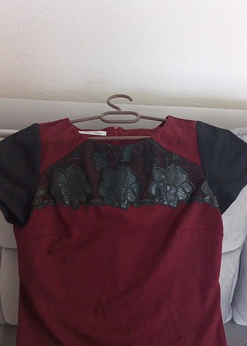 Bordo V Yaka Kısa Kollu Hamile Tunik - Görsel 2