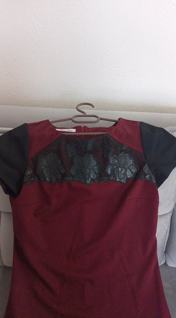 Bordo V Yaka Kısa Kollu Hamile Tunik - Görsel 2