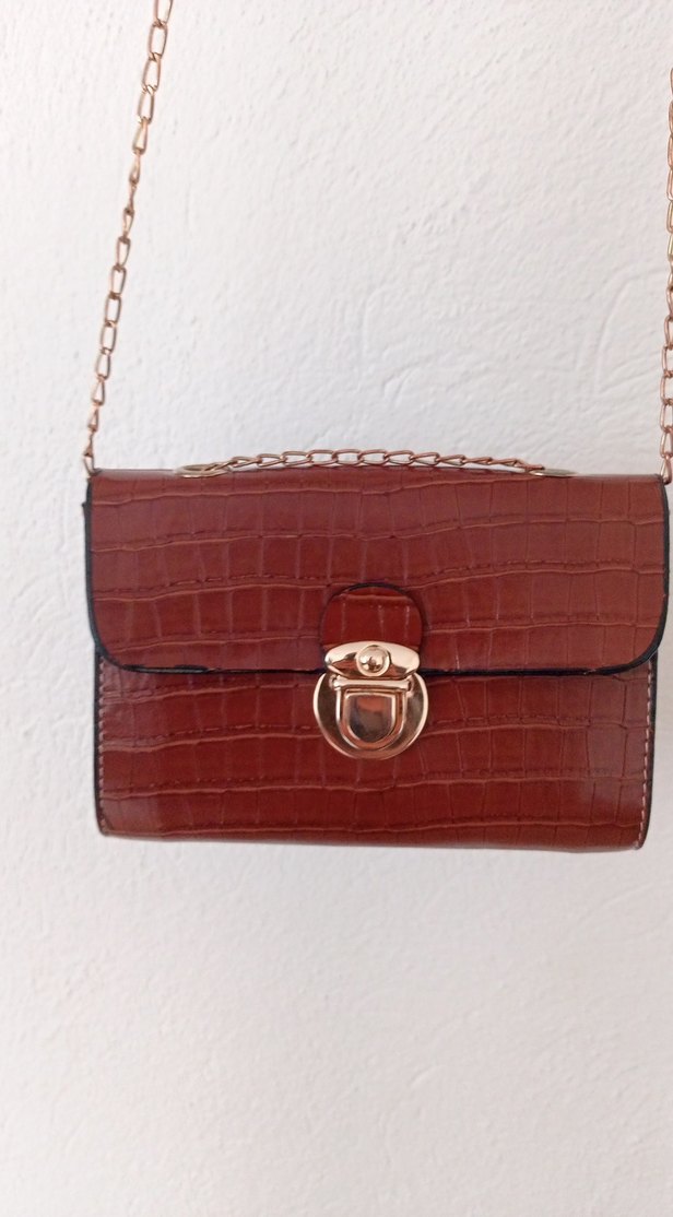 Kahverengi Deri Yılan Desenli Kadın Çanta - Görsel 2