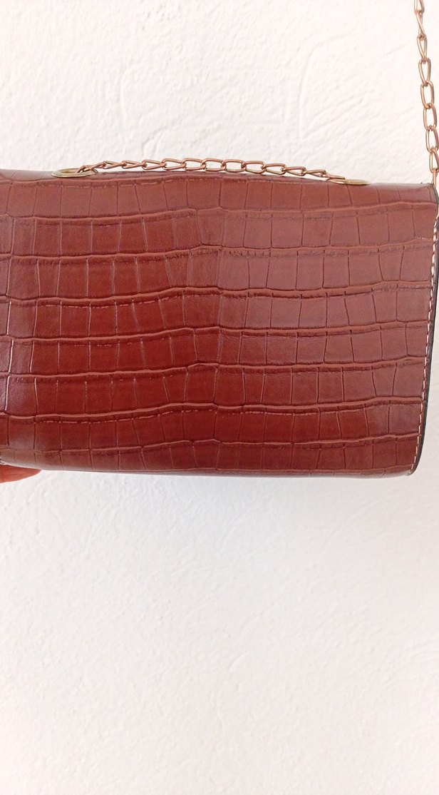 Kahverengi Deri Yılan Desenli Kadın Çanta - Görsel 3