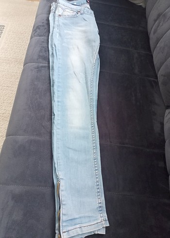 Düz Mavi Denim Kadın Pantolon - Görsel 3