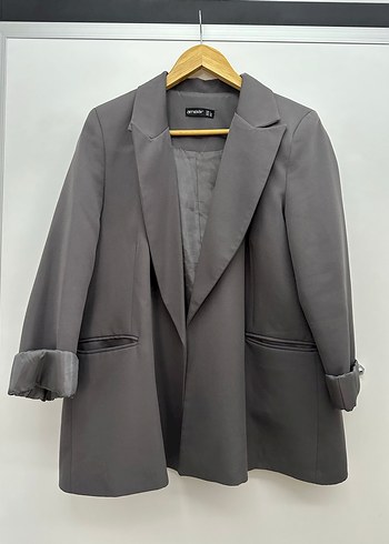 H&M Gri Kadın Midi Boy Düğmeli Blazer Ceket