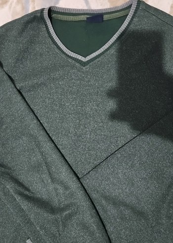 Gri Detaylı Yeşil Erkek Triko Kazak - Görsel 2