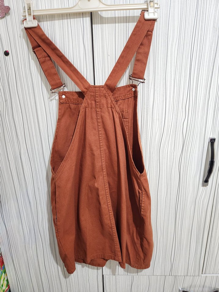 Kiremit Renkli Askılı Midi Kısa Tulum - Görsel 2