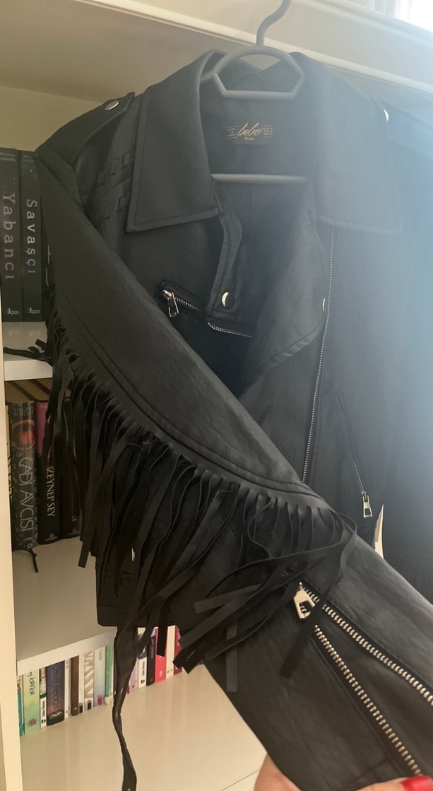 Siyah Deri Kadın Biker Ceket - Görsel 2