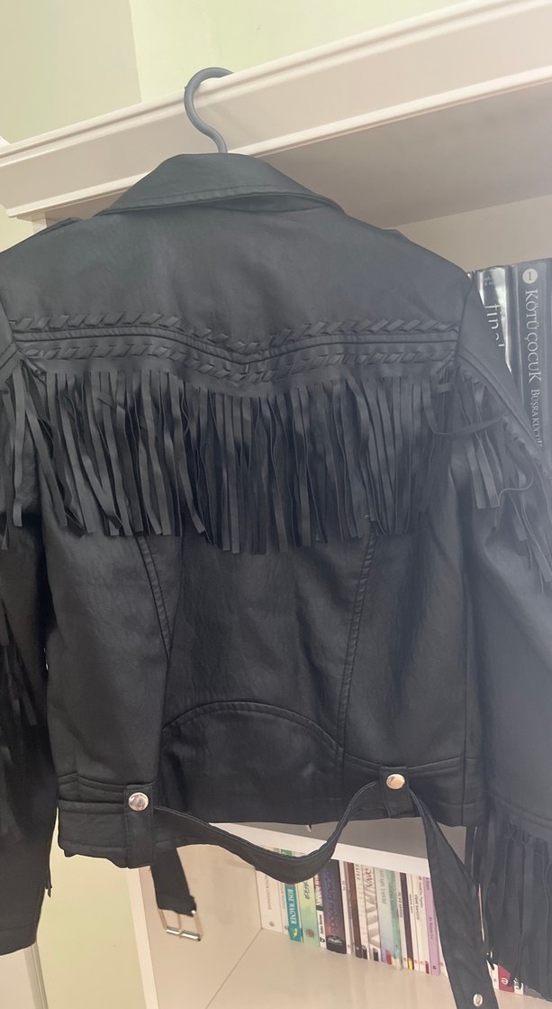 Siyah Deri Kadın Biker Ceket - Görsel 3