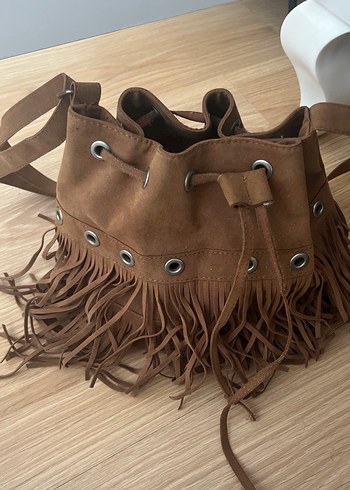 Püsküllü Kahverengi Süet Bohem Çanta - Görsel 2