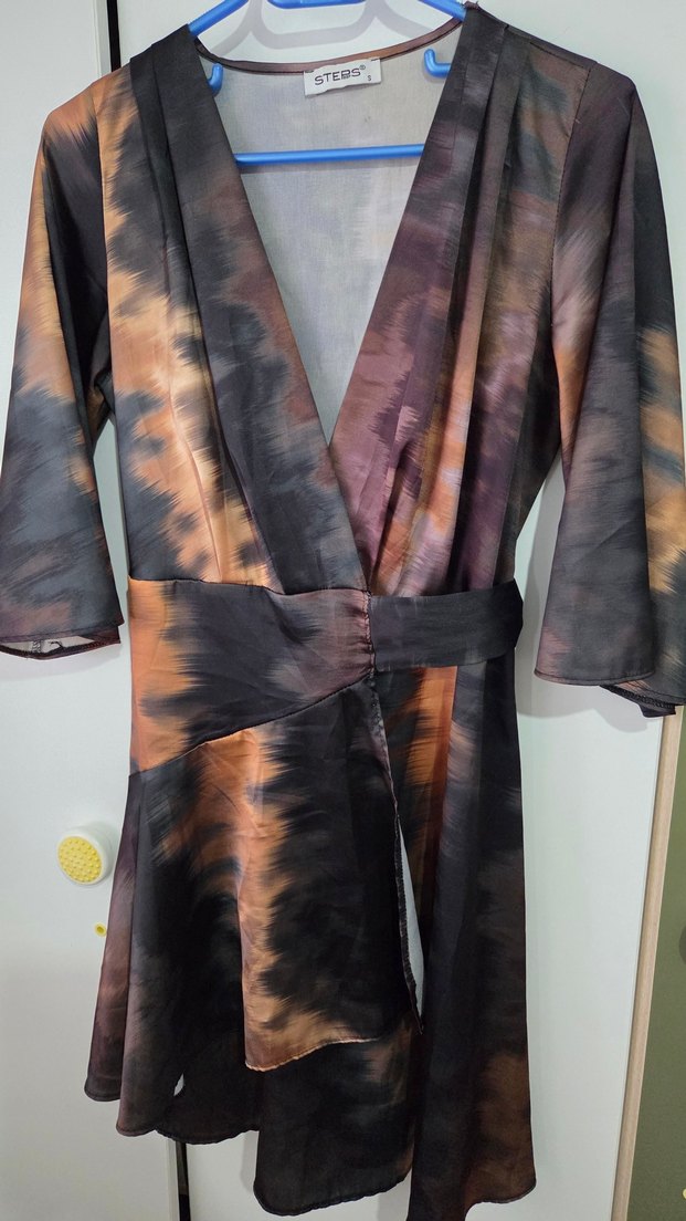 Bohem Tarz Uzun Bağcıklı yazlık mini elbise - Görsel 5