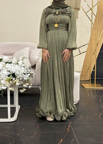 Kadın Şık Haki Uzun Elbise - Görsel 2