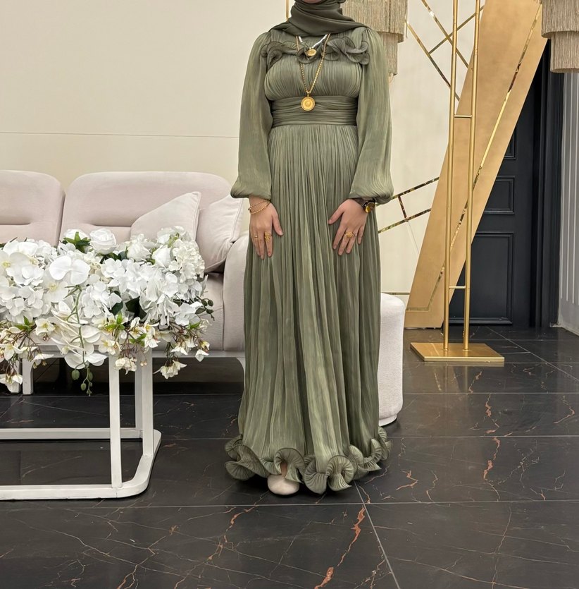 Kadın Şık Haki Uzun Elbise - Görsel 2