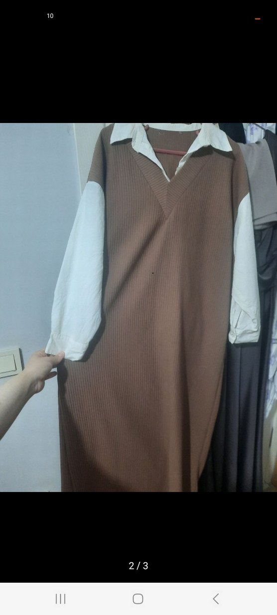 Bej V Yaka Elbise - Görsel 3