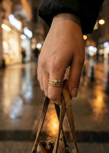 İnci Detaylı Altın Renkli Vintage Yüzük - Görsel 5