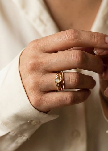 İnci Detaylı Altın Renkli Vintage Yüzük - Görsel 2